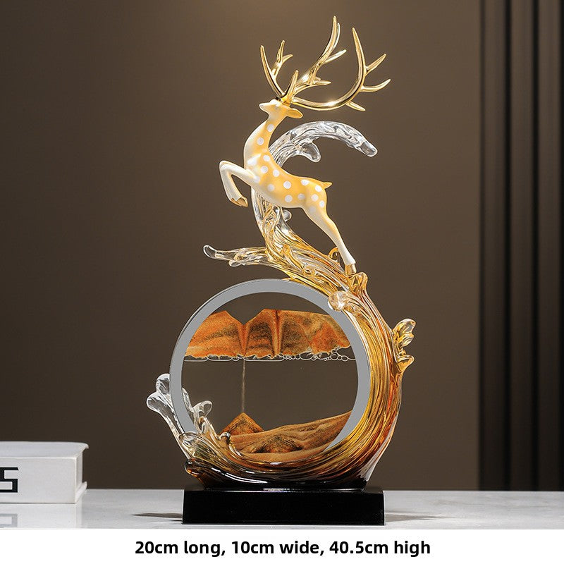 Lucky Deer & Gourd Resin Ornament – leaping deer design with orange flowing sand art