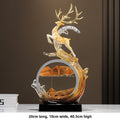 Lucky Deer & Gourd Resin Ornament – leaping deer design with orange flowing sand art