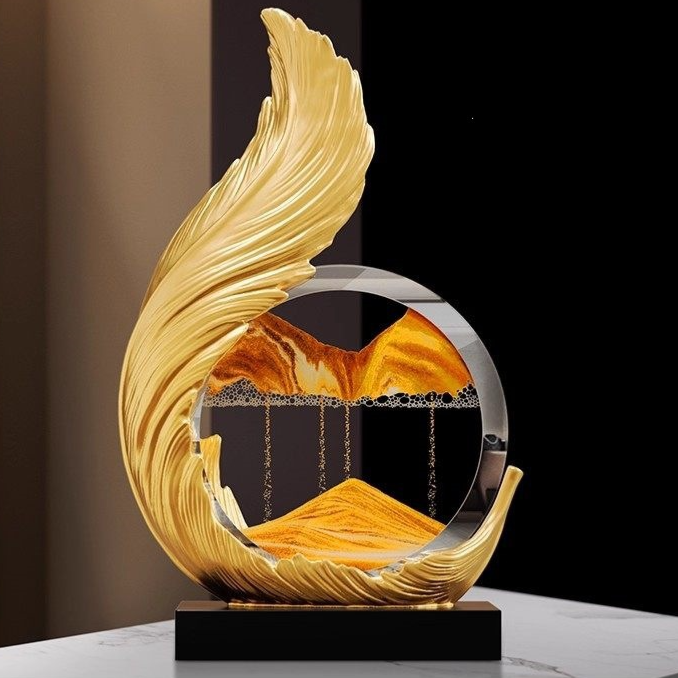 Resin Phoenix Figurine – Golden Feather Backing Gold Mountain design with flowing sand art