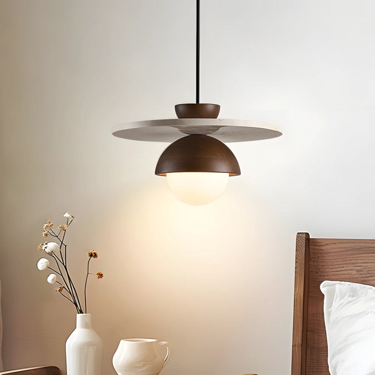 Warm-Lit Walnut Chandelier for Cozy, Character-Filled Evenings