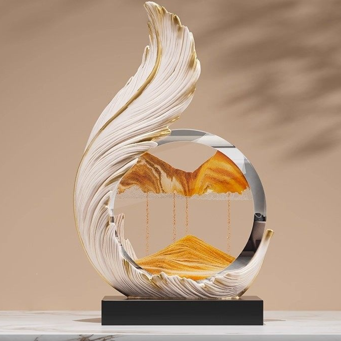 Resin Phoenix Figurine – White Feather Backing Gold Mountain design with flowing sand art