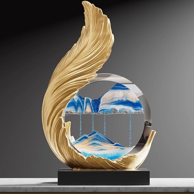 Resin Phoenix Figurine – Golden Feather Soaring To Success design with blue mountain sand art