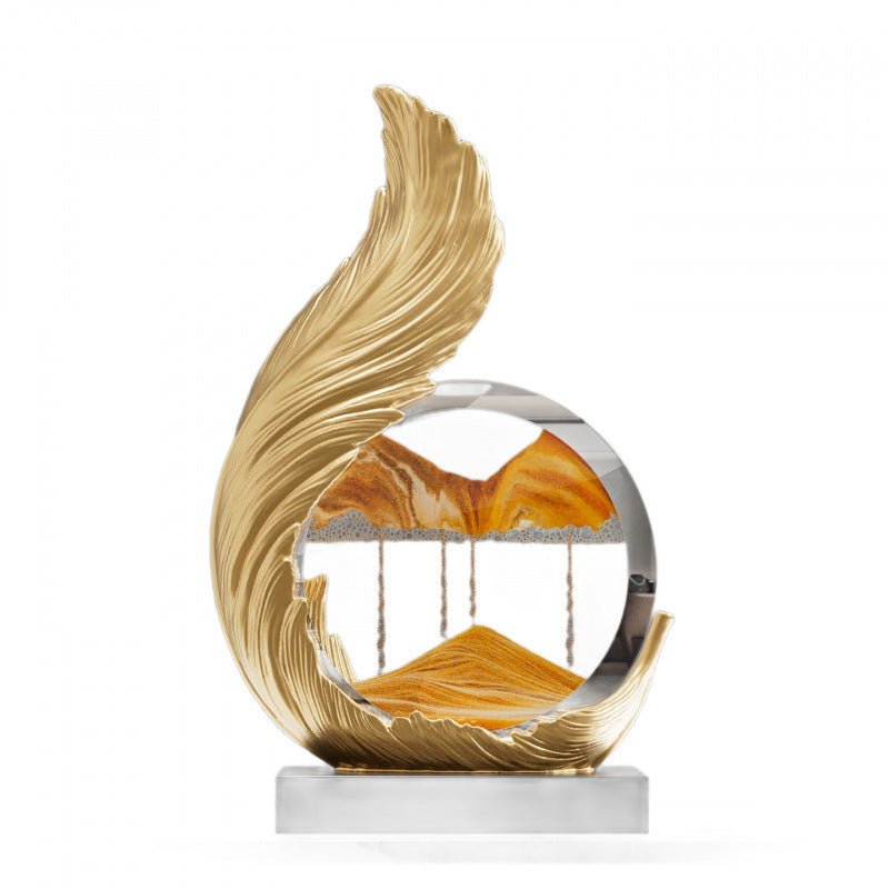 Resin Phoenix Figurine – Golden Feather design with golden mountain sand art on a white background
