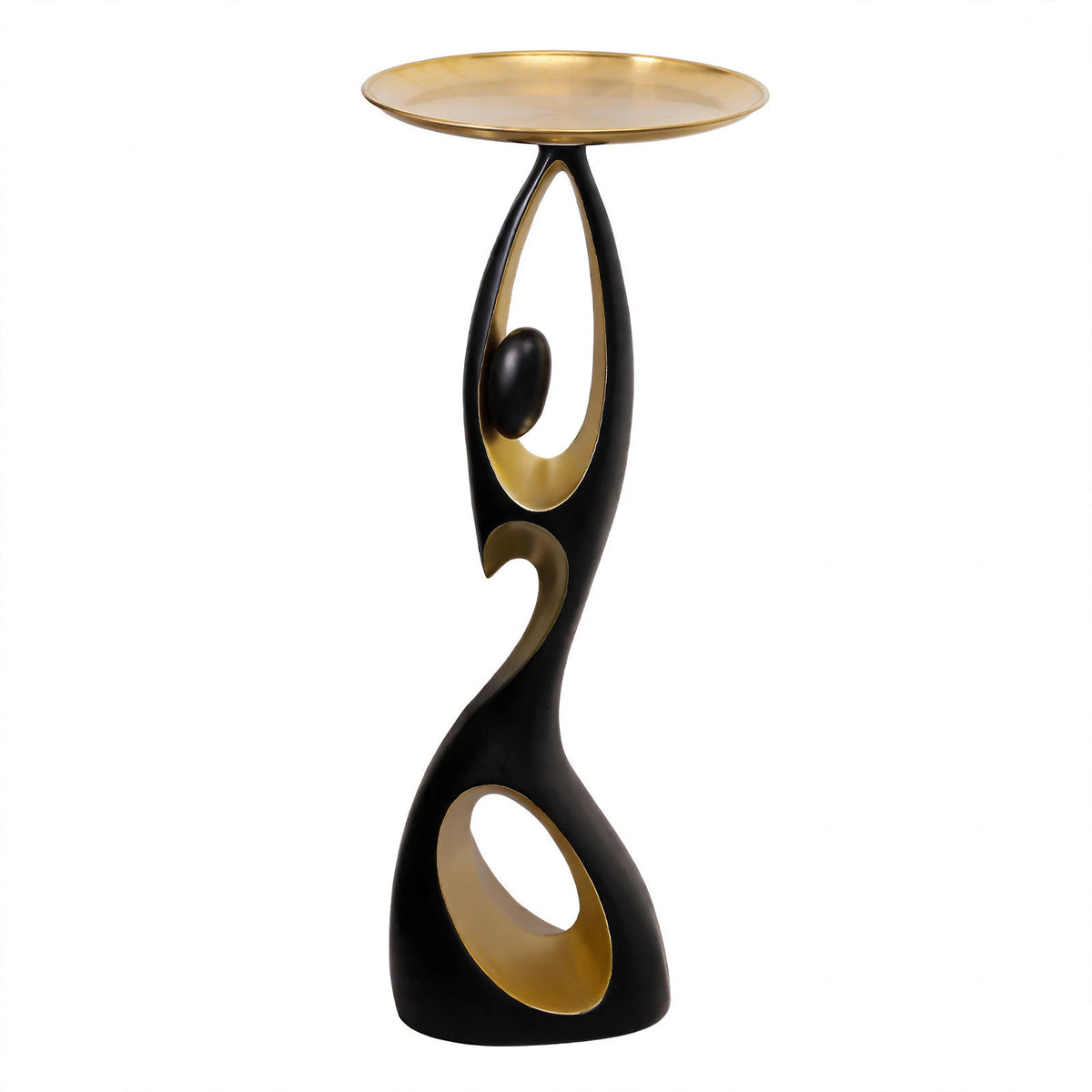 Black and gold Dancing Life floor ornament on a white background