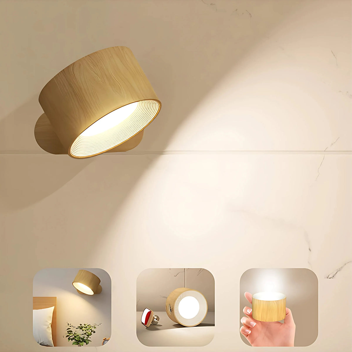 USB rechargeable LED wall lamp with touch control mounted on a wall
