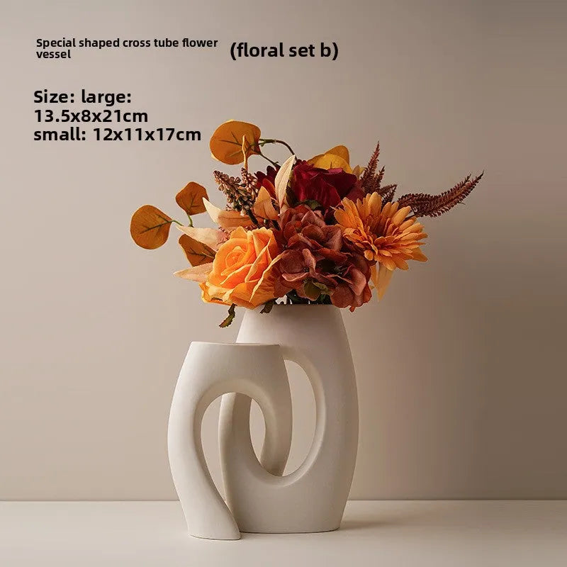 Porcelain wabi-sabi vase with flowers – lifestyle view