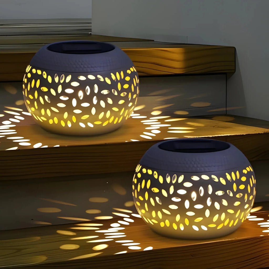 White solar desk lamp with dancing LED flame effect