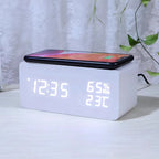 Multifunction wooden clock showing time, date, week and month