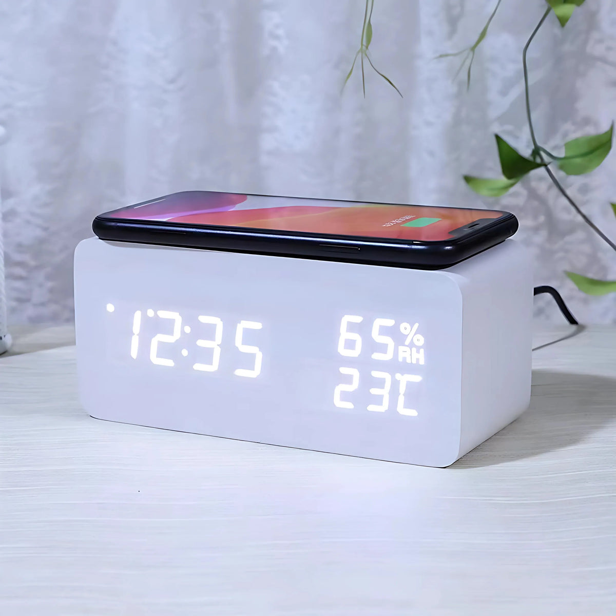Multifunction wooden clock showing time, date, week and month