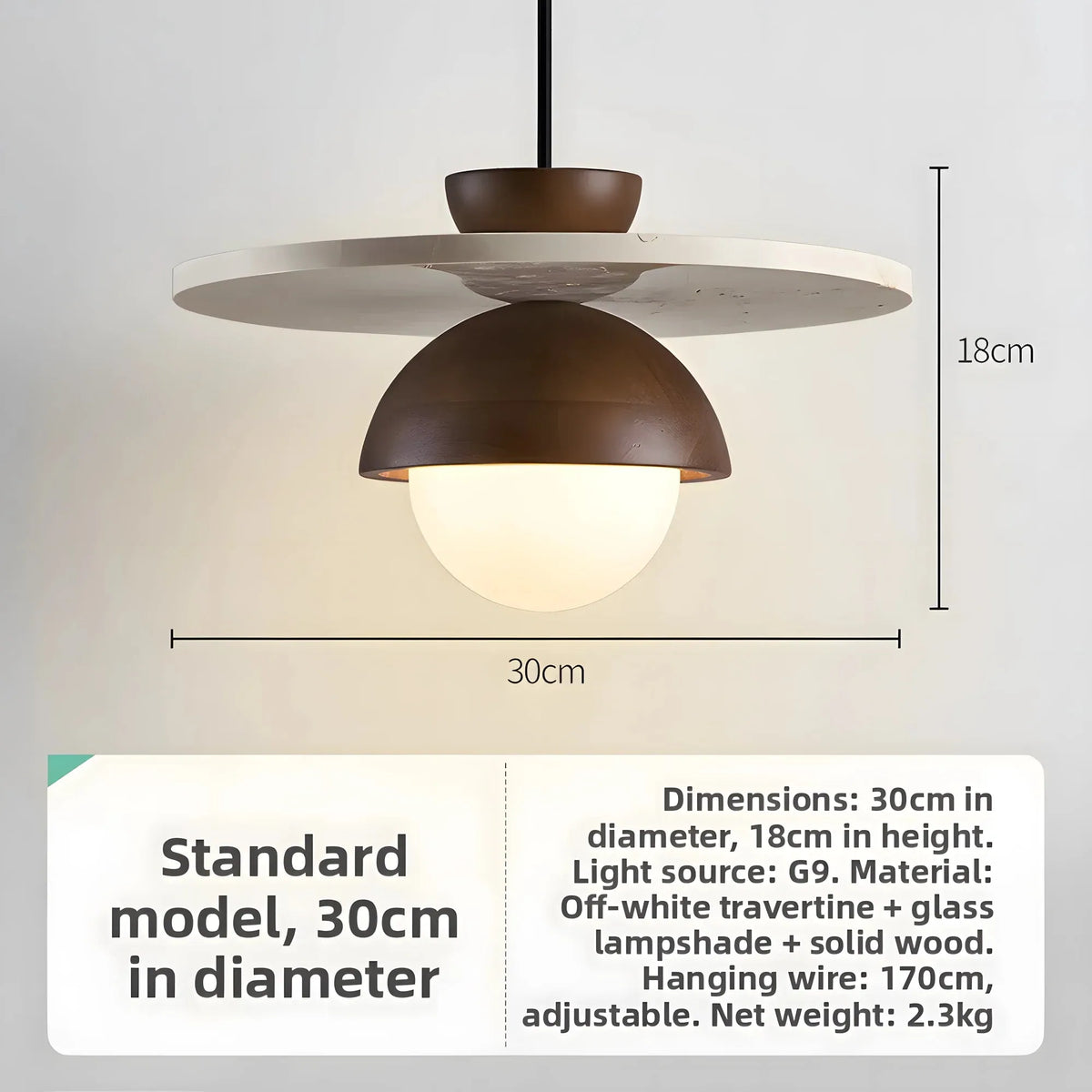 Walnut pendant light close-up showing natural wood texture