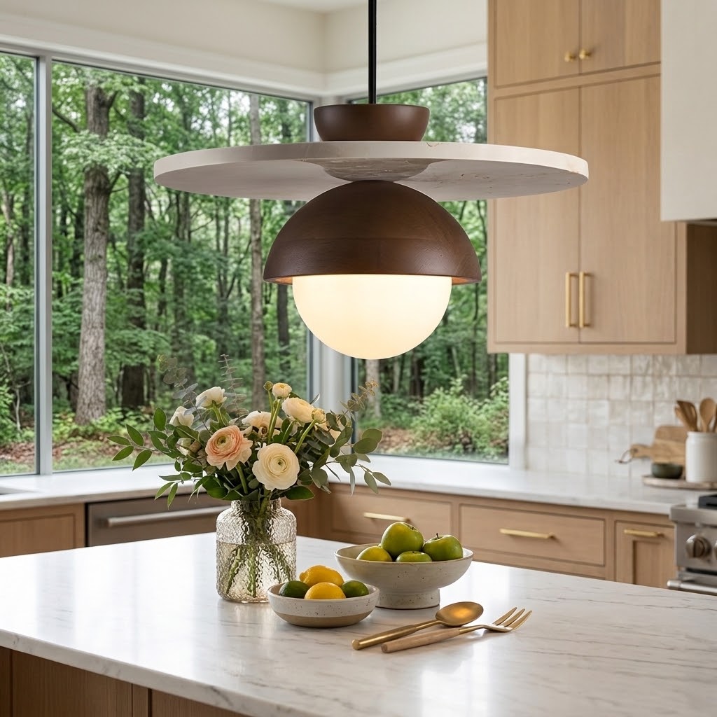 Warm-Lit Walnut Chandelier for Cozy, Character-Filled Evenings